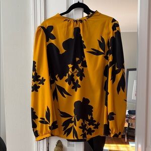 Who What Wear Gold & Black Floral Blouse